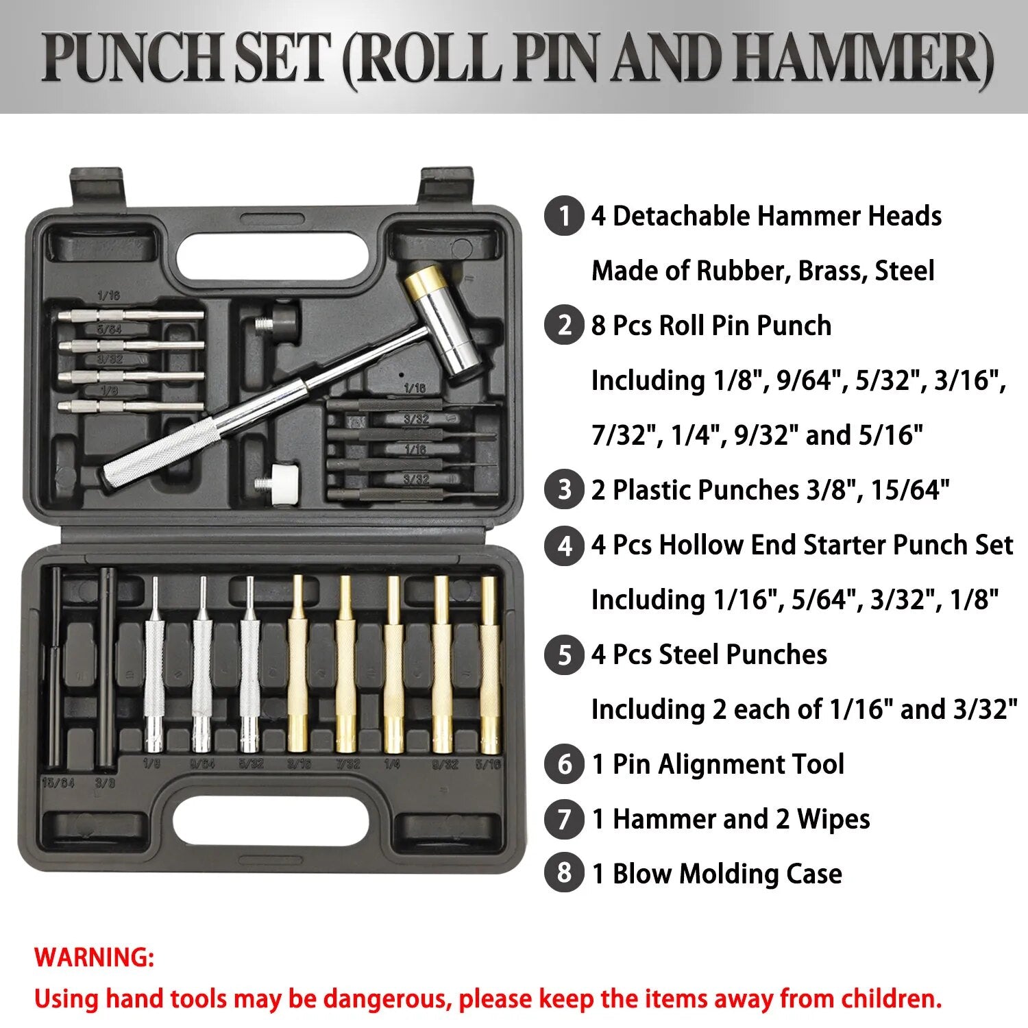 BESTNULE Roll Pin Punch Set, with Hammer for Gunsmiths