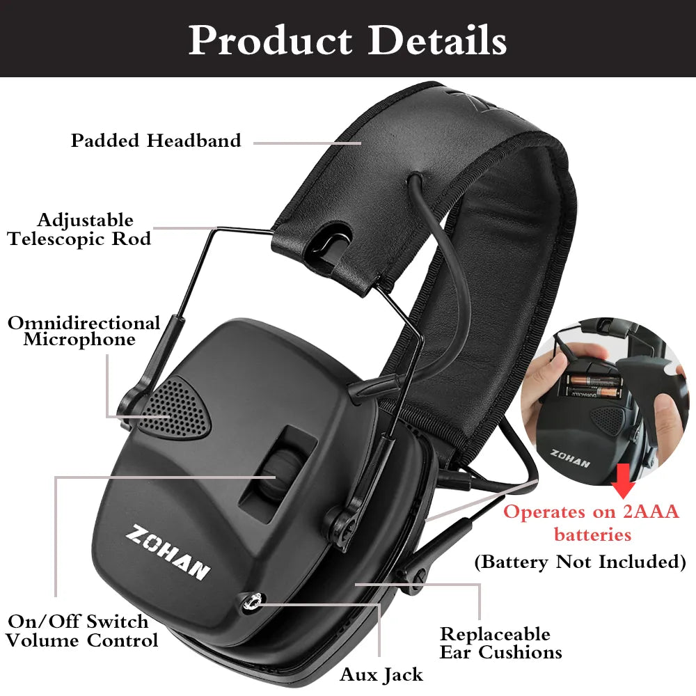ZOHAN Earmuffs Active Headphones for Ear protect Noise Reduction
