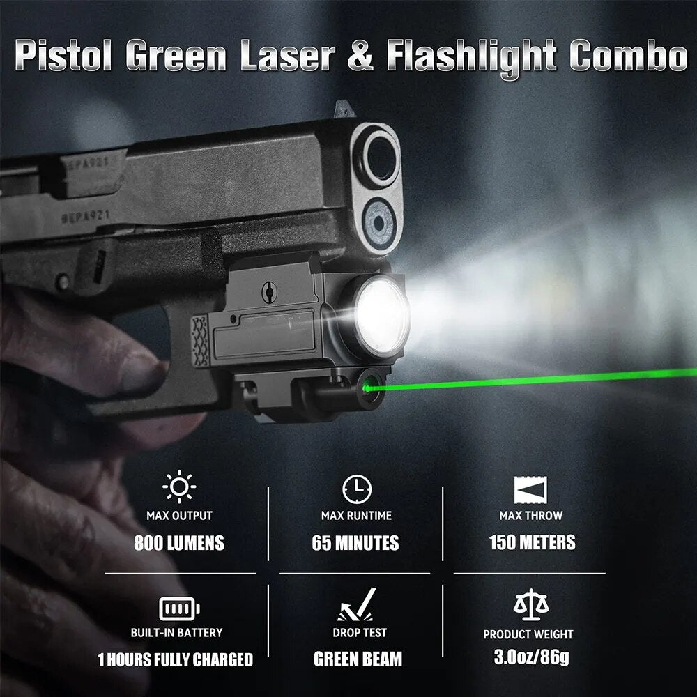800 Lumens Light with Green Laser USB Rechargeable Quick Release Flashlight