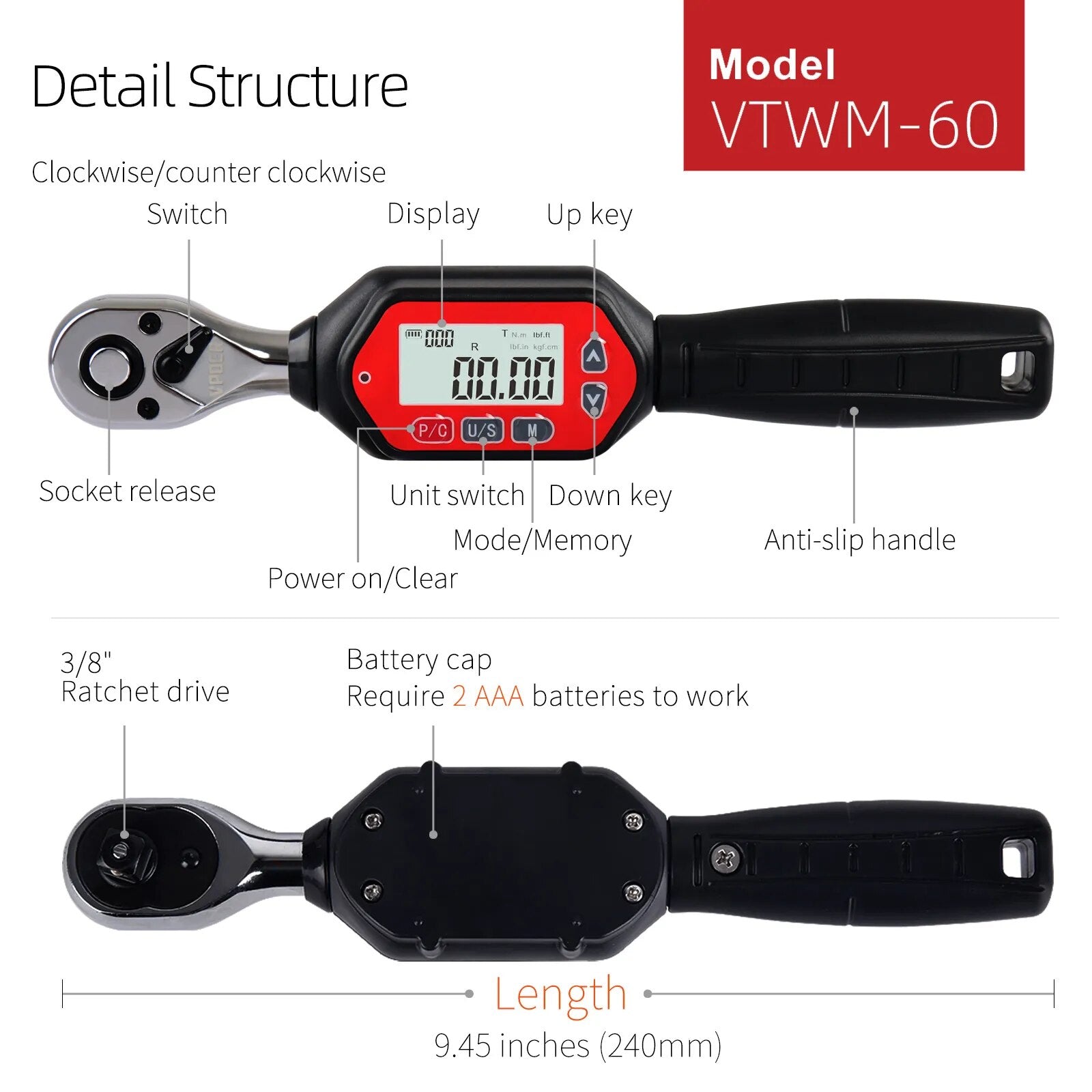 Digital Torque Wrench with Buzzer & LED, Calibrated