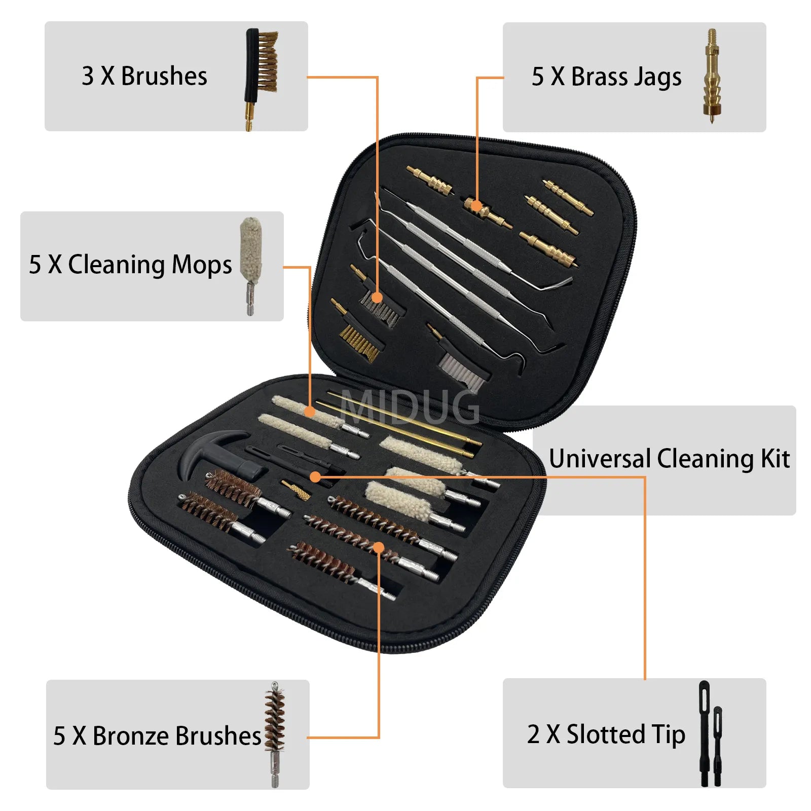 Universal Cleaning Kit .22 Cal .40 Cal .45 Cal 9mm Cleaning Kit