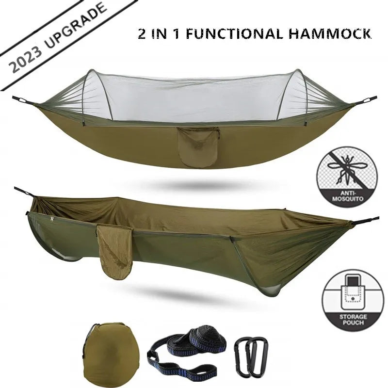 Camping Parachute Hammock with Mosquito Net & Pop-Up Light