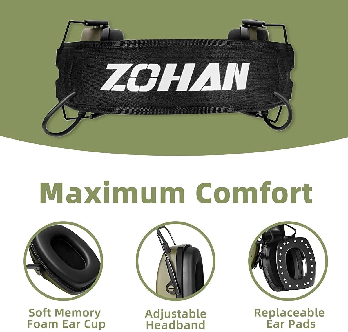ZOHAN Electronic Earmuffs Bluetooth 5.0 Ear Protection Active Noise Canceling