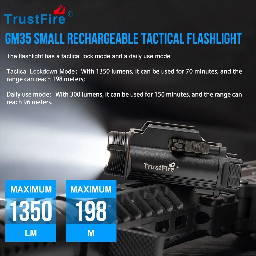 Trustfire GM35 Tactical Flashlights 1350LM Quick Release 20mm Picatinny Rail Mount