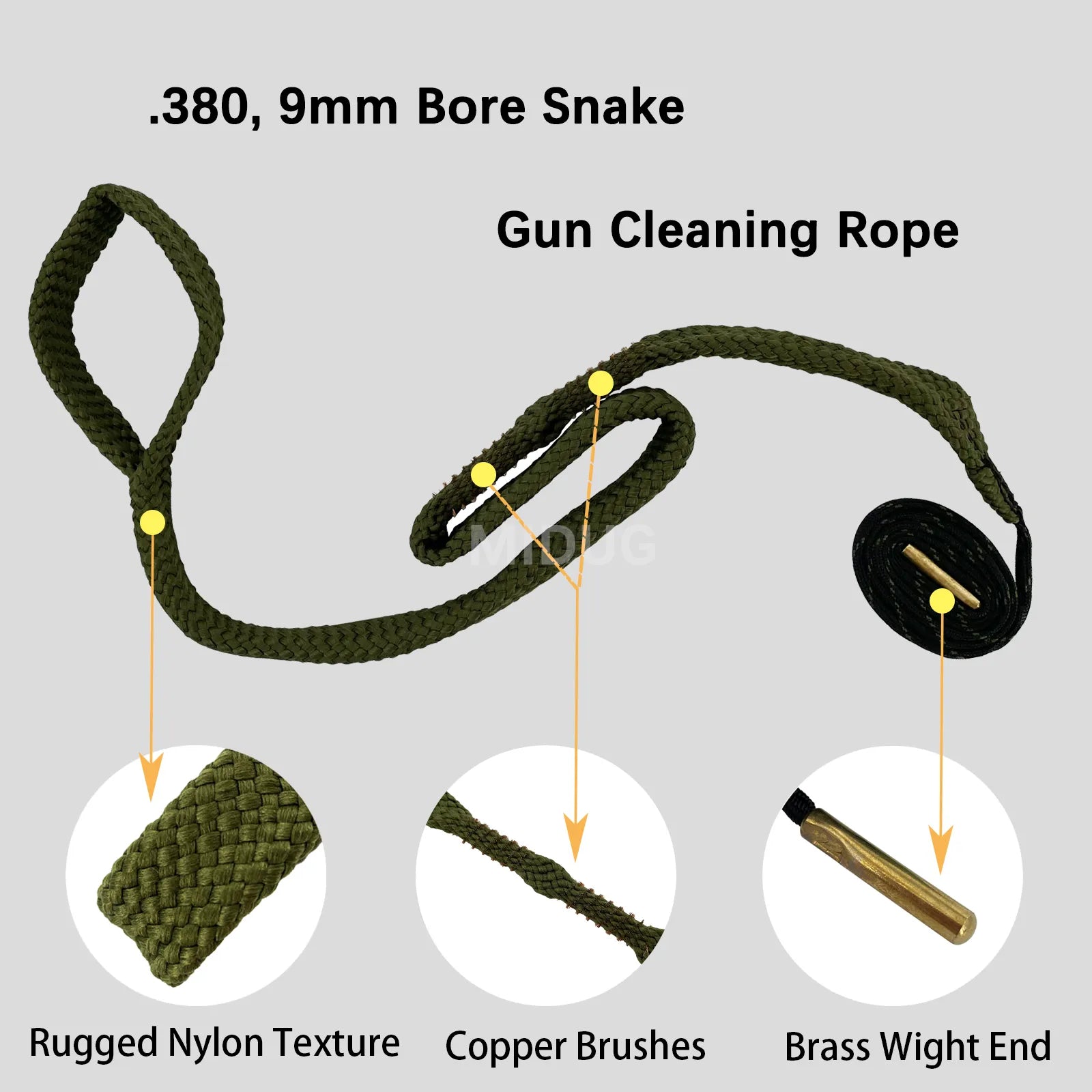 MIDUG Cleaning Kit with Bore Rope for .380, 9mm