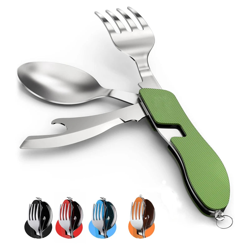 Camping Fork Spoon Knife 4 In 1 Foldable Tableware