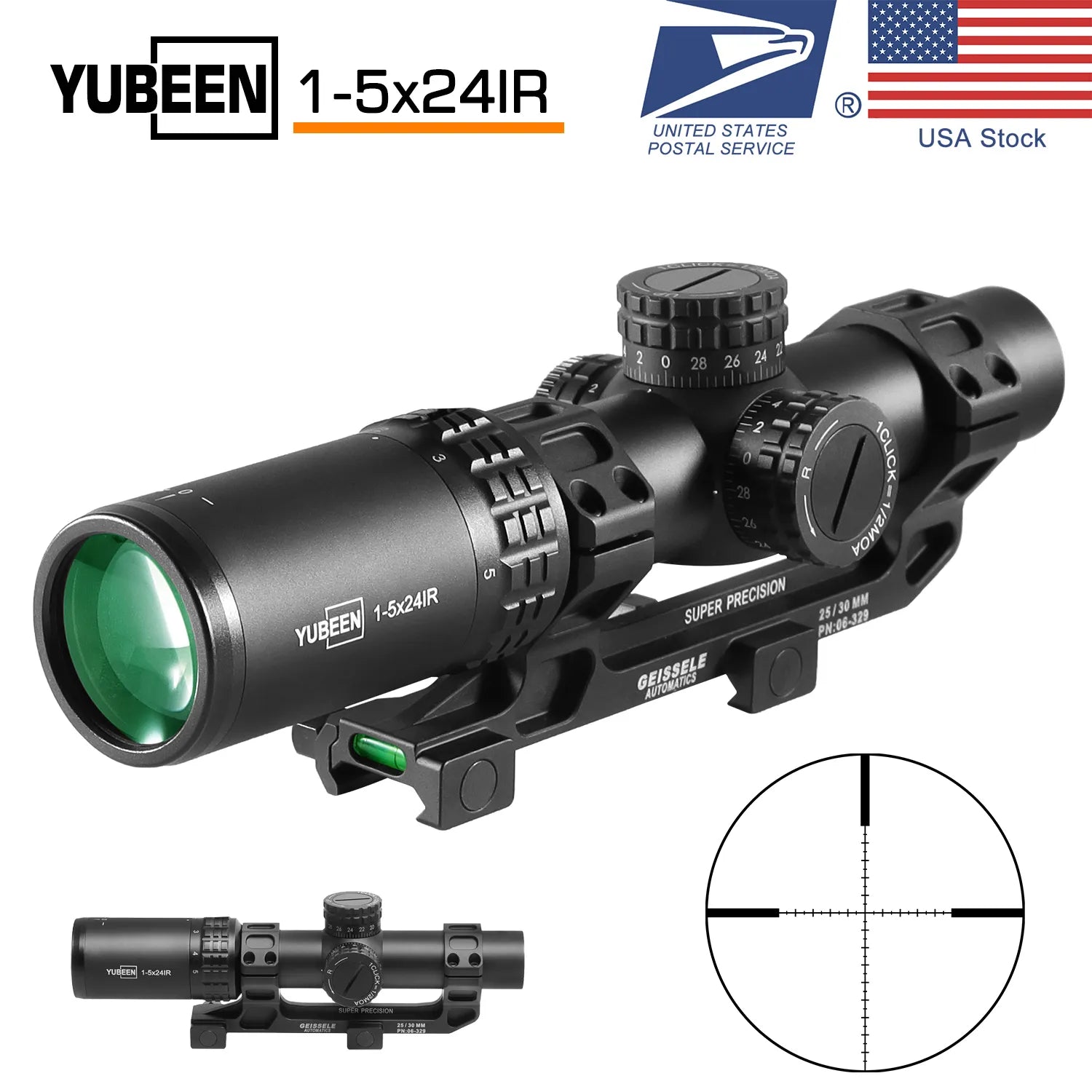 YUBEEN 1-5x24 IR Optical Red & Green Compact Hunting Scope