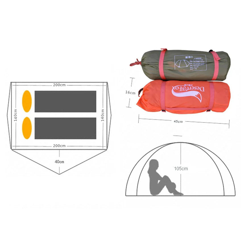 Desert&Fox Backpacking Tent 2 Person Aluminum Pole Lightweight