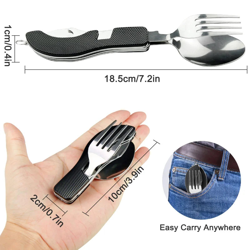 Camping Fork Spoon Knife 4 In 1 Foldable Tableware
