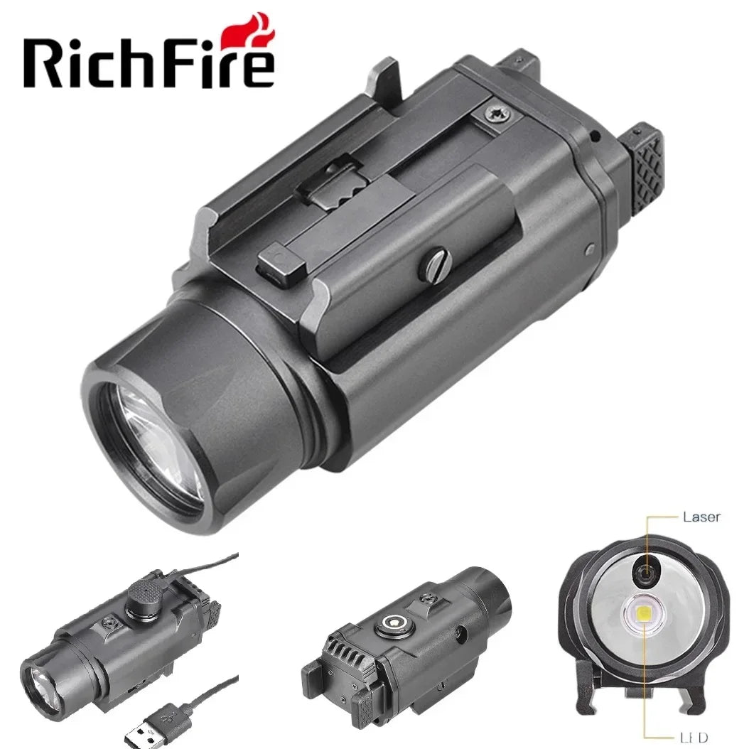 Richfire Tactical LED Flashlight 1500 Lumens & Green Laser with Magnetic Charging